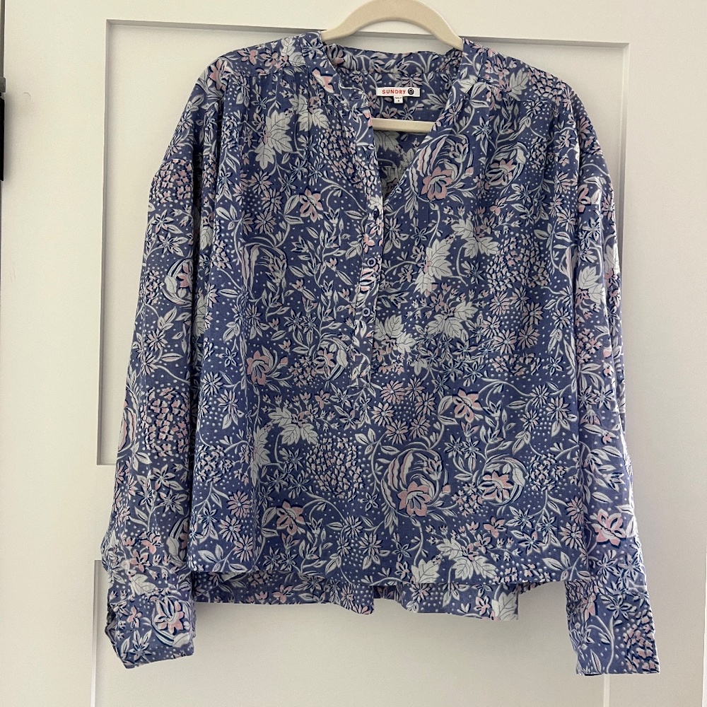 Sundry Gauzy Cotton Floral Print Woven Shirt Sz3